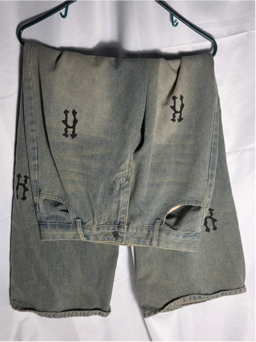 Women's Unbranded Straight Leg Jeans Size L Blue Black Graphic "H" rare retro